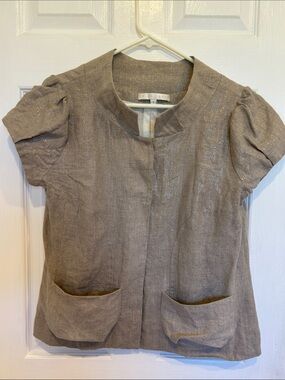 Erica Tanov Women's Short-Sleeve Linen Shimmery Jacket - Taupe, size 1 (small)